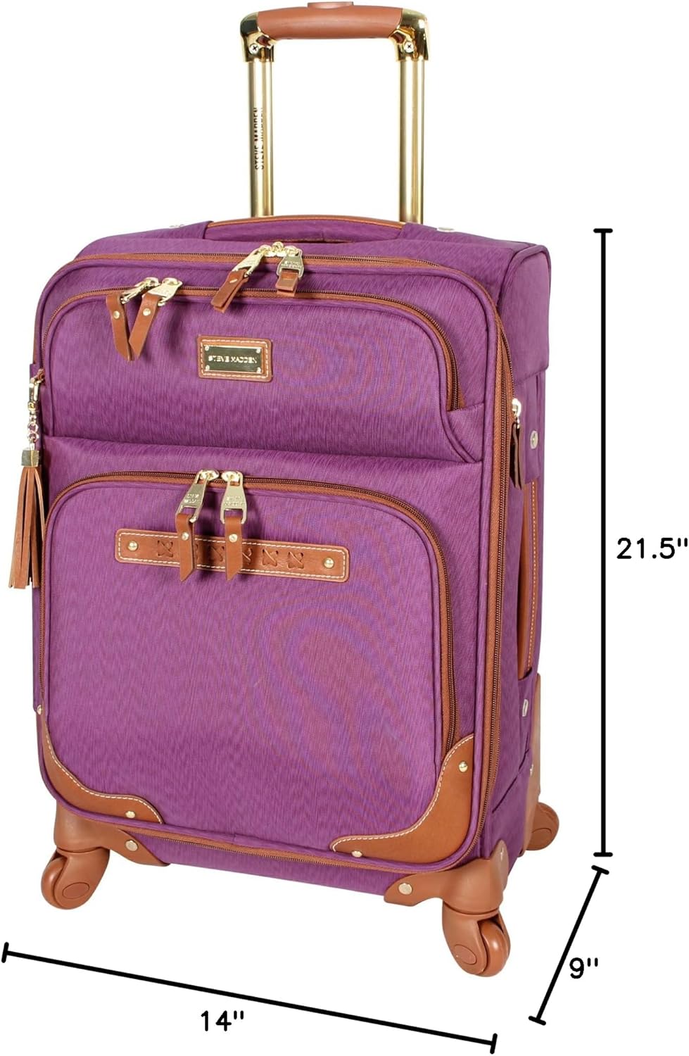 Steve Madden Designer Luggage Collection - Lightweight Softside Expandable Suitcase for Men & Women - Durable 20 Inch Carry On Bag with 4-Rolling Spinner Wheels (Global Purple)