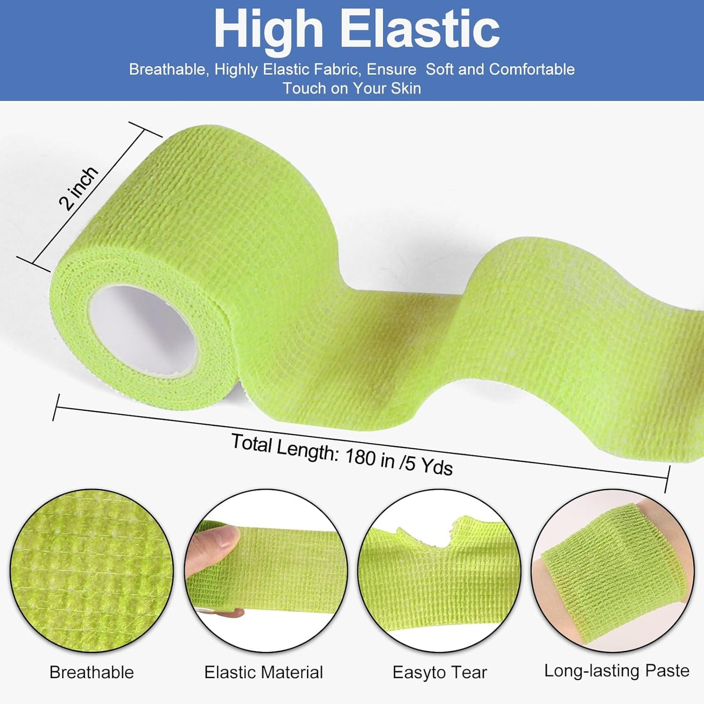 LDIWEE 24 Pack Self Adhesive Bandage Wrap 2 Inch, Vet Wrap for Dogs & Horses, Elastic Cohesive Tape for Athletic Sports, First Aid Medical, Ankle Sprains, Wrist Support