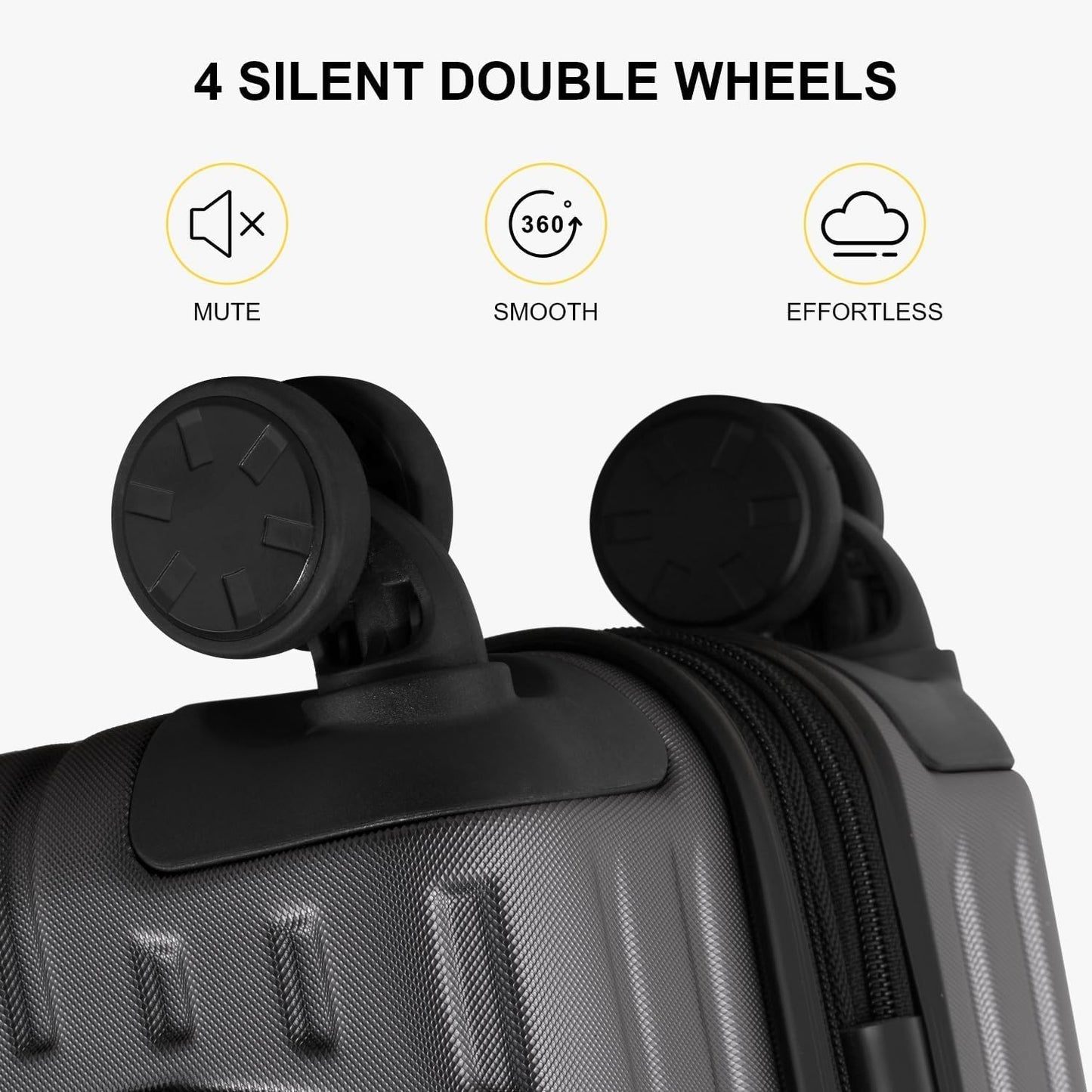 LEVEL8 Grace Carry on Luggage 22x14x9 Airline Approved, 20 Inch Hard Shell Suitcases with Spinner Wheels, Abs+Pc Hard Case Luggages with Tsa Lock, Travel bag for Women Men, Grey