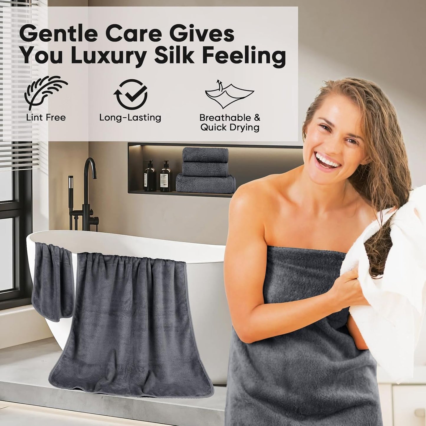 Orighty 6-Piece Towel Set - Soft & Lightweight - 2 Bath Towels, 2 Hand Towels, and 2 Wash Cloths - Absorbent & Quick Drying Microfiber Towel for Multipurpose, Bathroom, Gym, Sport, Yoga, Travel-Grey