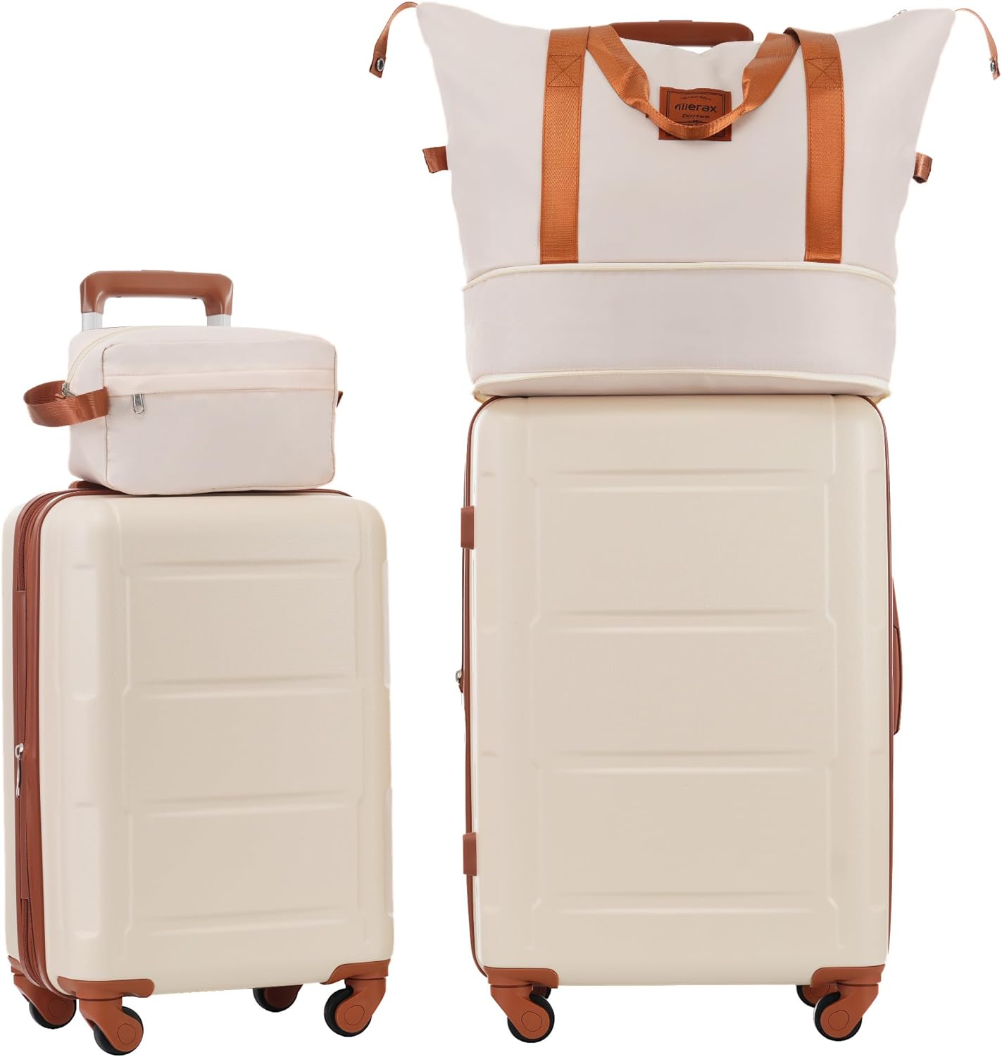 Merax Luggage Sets 2 Piece Suitcase Set, Hardshell 20 IN & 24 IN Suitcase Set with Duffel Bag, Travel Suitcases with Spinner Wheels and TSA Lock(Khaki & Brown)