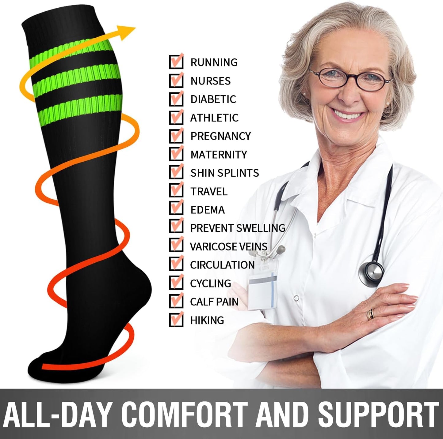 6 Pack Copper Compression Socks for Women and Men Circulation-Best Support for Medical, Running,Nursing,Athletic