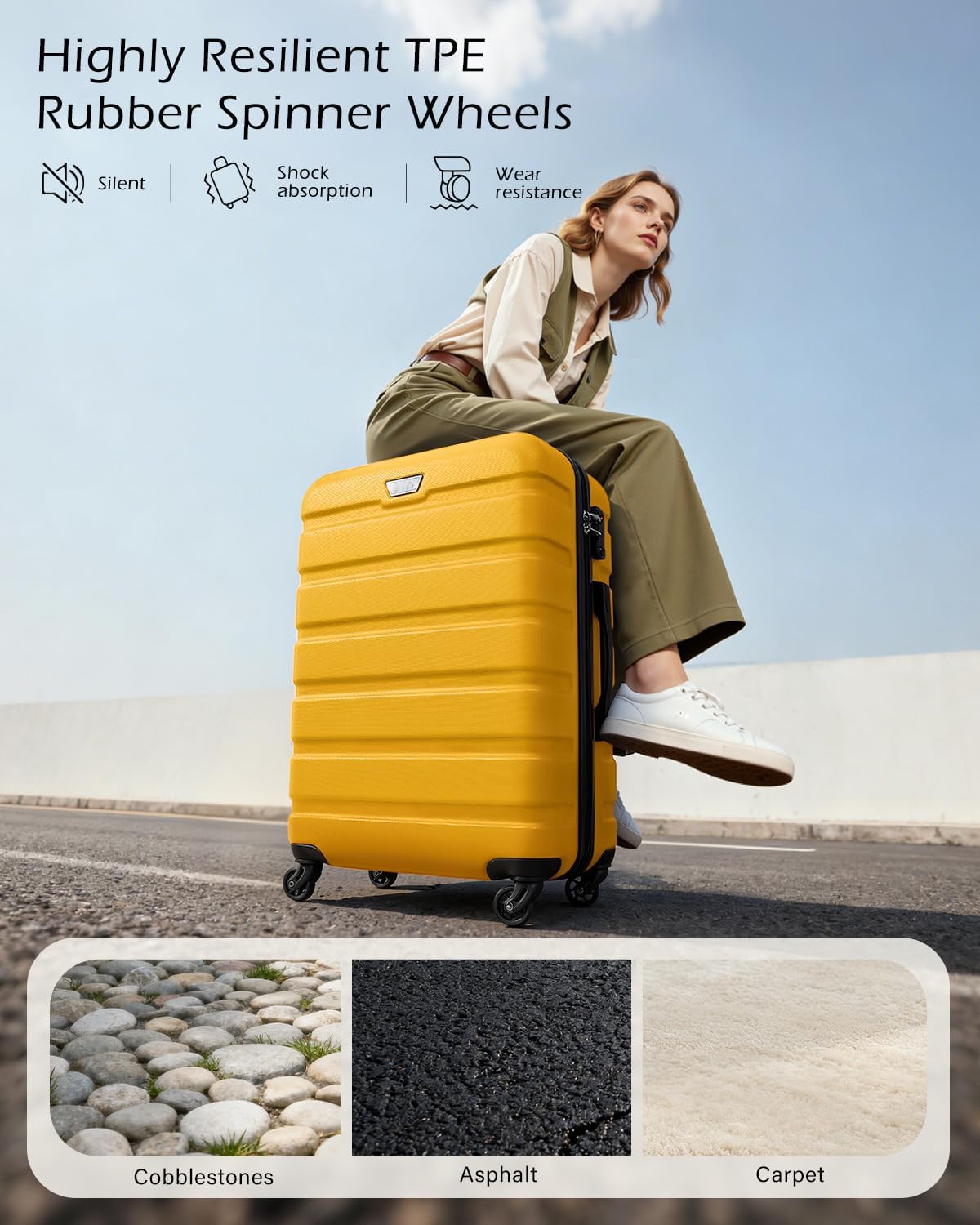 Coolife Luggage 3 Piece Set Suitcase Spinner Hardshell Lightweight TSA Lock (yellow, 3 piece set(20in24in28in))