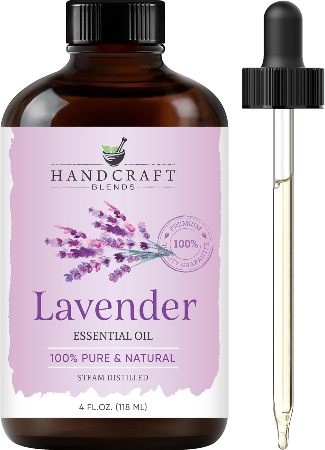 Handcraft Blends Lavender Essential Oil – Huge 4 Fl Oz – 100% Pure and Natural – Premium Grade Essential Oil for Diffuser and Aromatherapy, Skin, Massage, Candle and Soap Making Fragrance