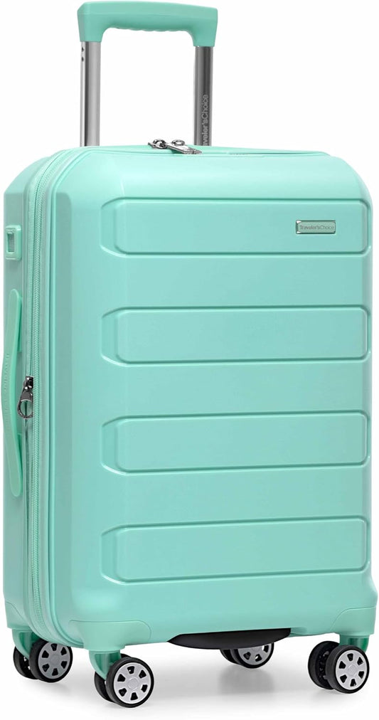 Traveler's Choice Pagosa Indestructible Hardshell Expandable Spinner Luggage, Mint, 22-Inch Carry-on
