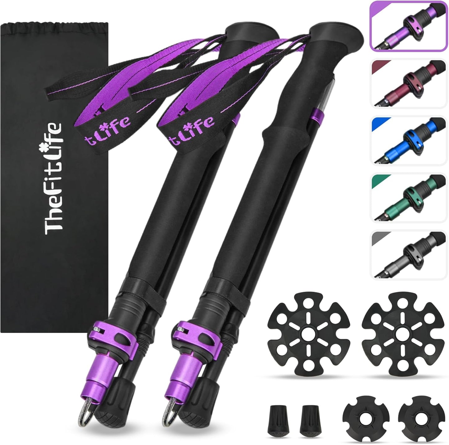 TheFitLife Collapsible Trekking Poles for Hiking – Lightweight Folding Walking Sticks for Men and Women with Extra-Long Foam Handle and Metal Flip Lock