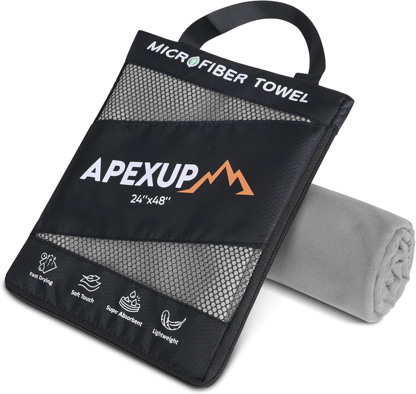 APEXUP Microfiber Travel Towel, Ultra Absorbent Quick Dry Towels, Lightweight Gym Sports Camping Towel for Workout, Yoga, Beach, Shower, Swimming (48"×24", Gray)