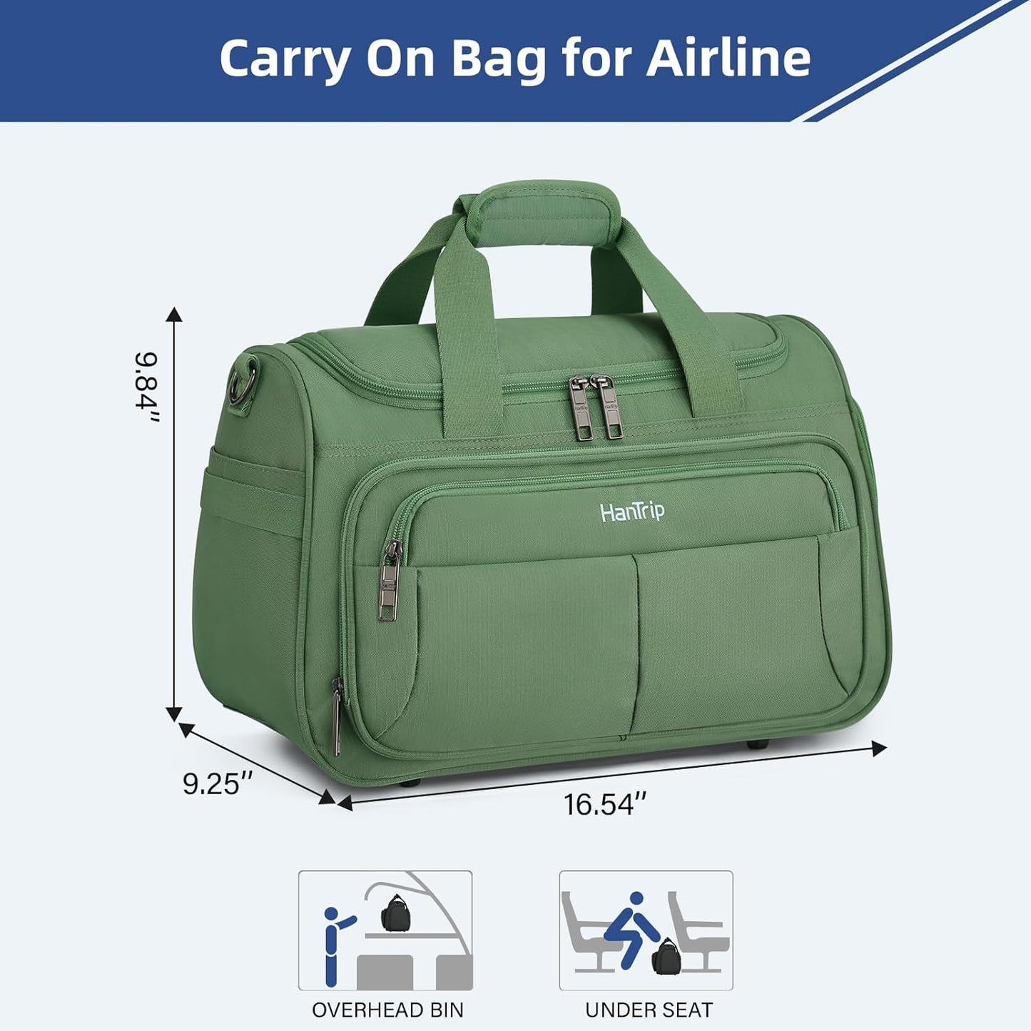 Carry on Duffel Bag Foldable Duffle Bags for Travel, Under Seat Personal Item Bags for Airplanes, Weekender Overnight Mens Travel Tote Bag for Women Softside Carry on Luggage (Forest Green)