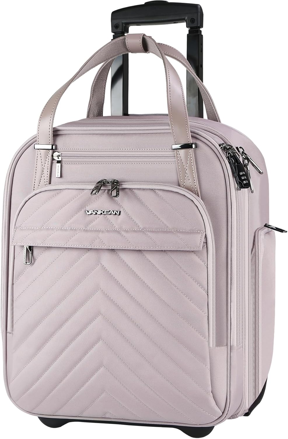 VANKEAN Carry On Underseat 16-inch Multi-functional Underseater Lightweight Overnight Suitcase with Wheels, Roller Case for Women Travel Business, Light Dusty Pink