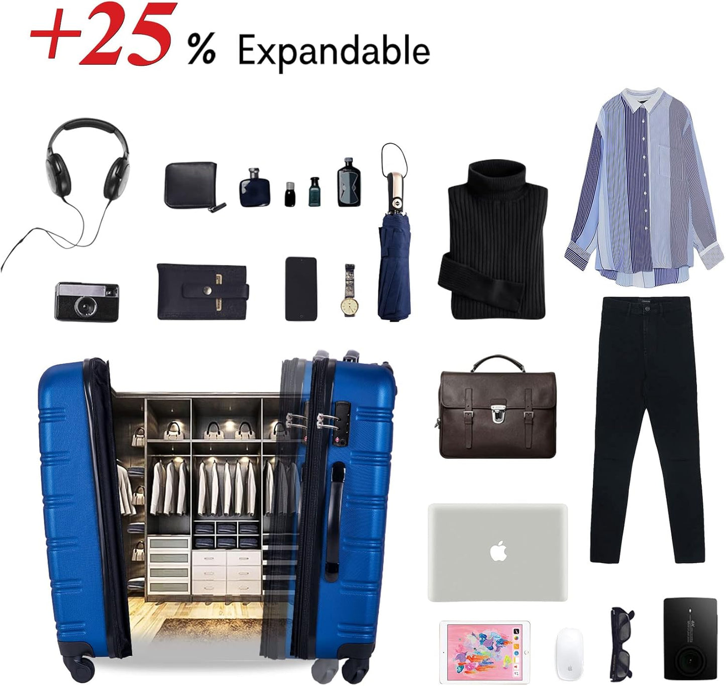 Merax Luggage Sets 3 Piece Suitcase Set 20/24/28,Carry on Luggage Airline Approved,Hard Case with Spinner Wheels,Blue