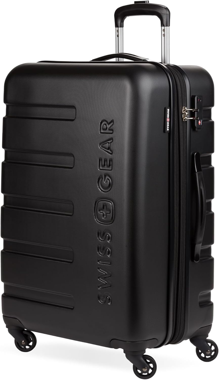 SwissGear 7366 Signature Hardside Expandable Luggage with Spinner Wheels, TSA Lock, Black, Checked-Medium 23-Inch