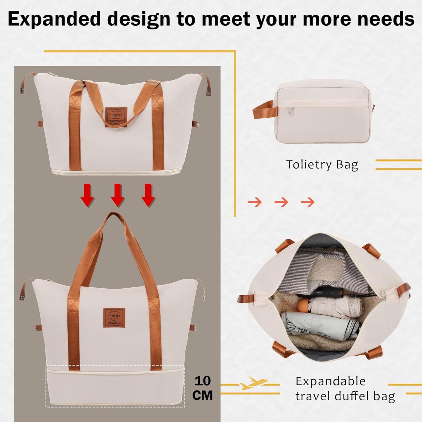 Merax Luggage Sets 2 Piece Suitcase Set, Hardshell 20 IN & 24 IN Suitcase Set with Duffel Bag, Travel Suitcases with Spinner Wheels and TSA Lock(Khaki & Brown)