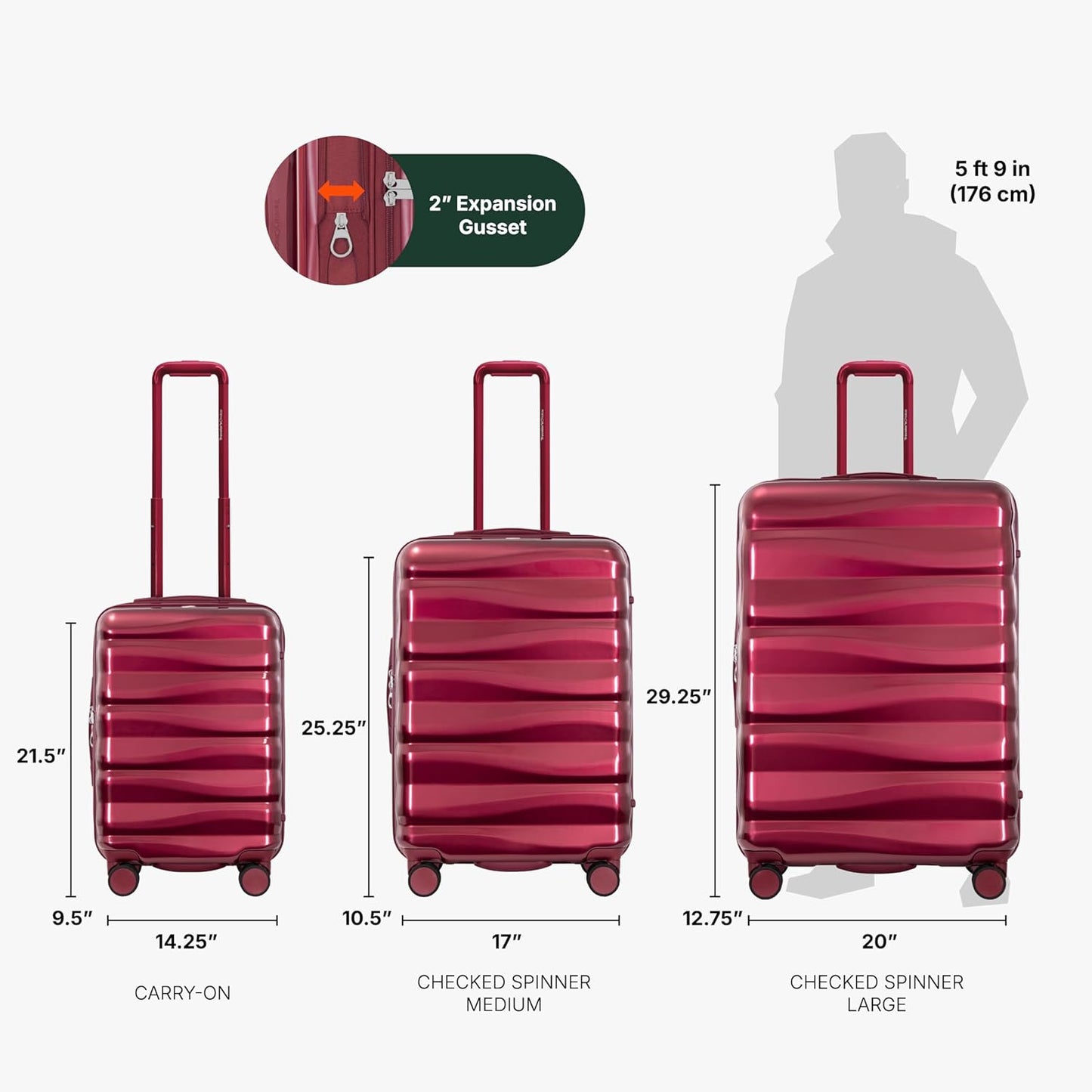 Traveler's Choice Edinburgh II Hardside Spinner Luggage with TSA Lock, Red, 2 Piece (21/29)
