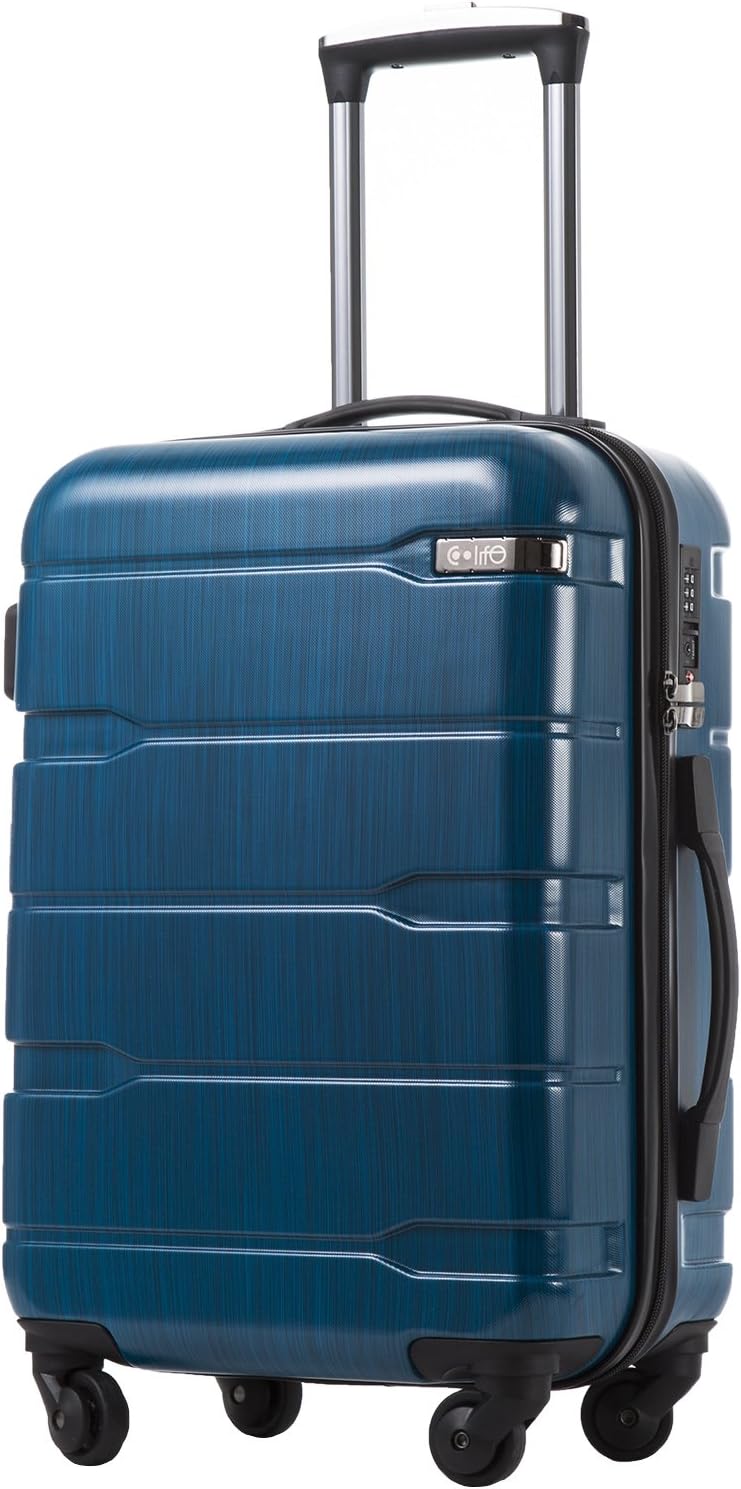 Coolife Luggage PC+ABS Hardshell Suitcase with TSA Lock, Spinner Carry On Lightweight (Caribbean Blue, 20in)