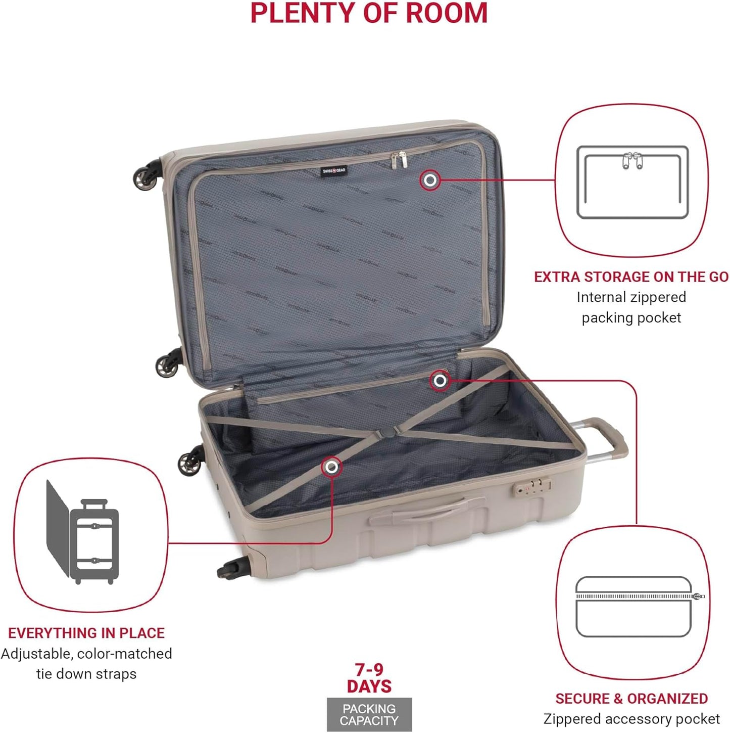 SwissGear 7366 Signature Hardside Expandable Luggage with Spinner Wheels, TSA Lock, Sand, Checked-Large 27-Inch