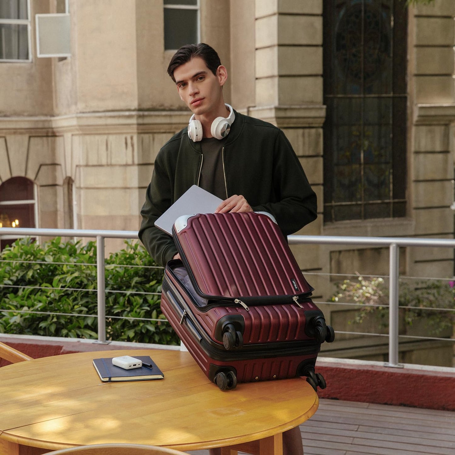 LEVEL8 Grace Carry on Luggage Airline Approved, 20 Inch Expandable Hardside Suitcases with wheels, Abs+Pc Harshell Spinner Luggages with Tsa Lock, Red