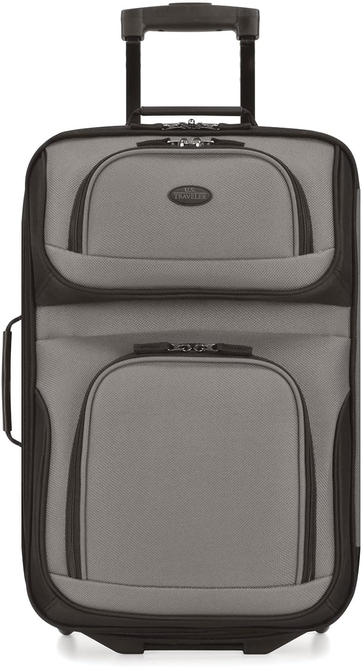 U.S. Traveler Lightweight Rolling 20" Carry On Luggage Softside Suitcase, Grey, 2-Wheel Single