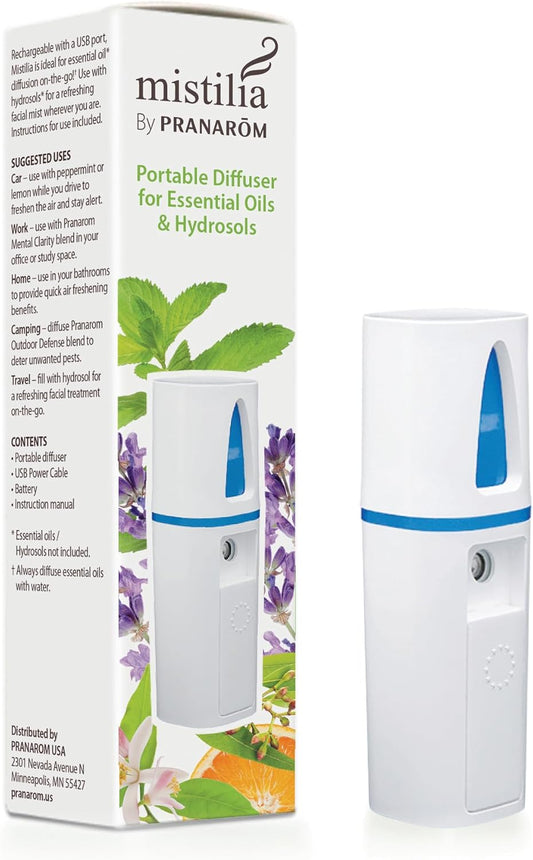 Pranarom - Mistilia Portable USB Travel Diffuser for Essential Oils & Hydrosols, Reachargeable White