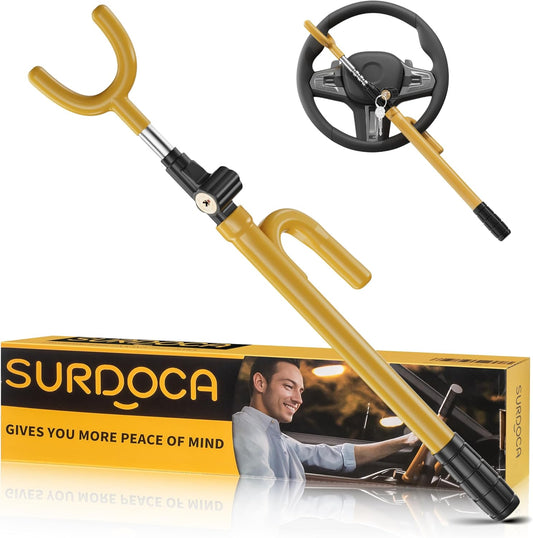 SURDOCA Upgraded Car Steering Wheel Lock Anti-Theft Device, Steering Wheel Locks for Car SUV, Easy Installation, Rubber Protection, Extendable Universal Security Device