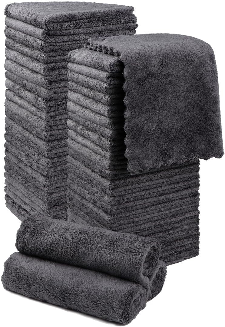 Orighty Washcloths 48 Pack, Ultra Soft Face Cloths 12 x 12 inch, Absorbent & Quick Drying Coral Velvet Washcloth Bulk, Multi-Purpose Face Cloth for Household, Cleansing and Sport (Grey)