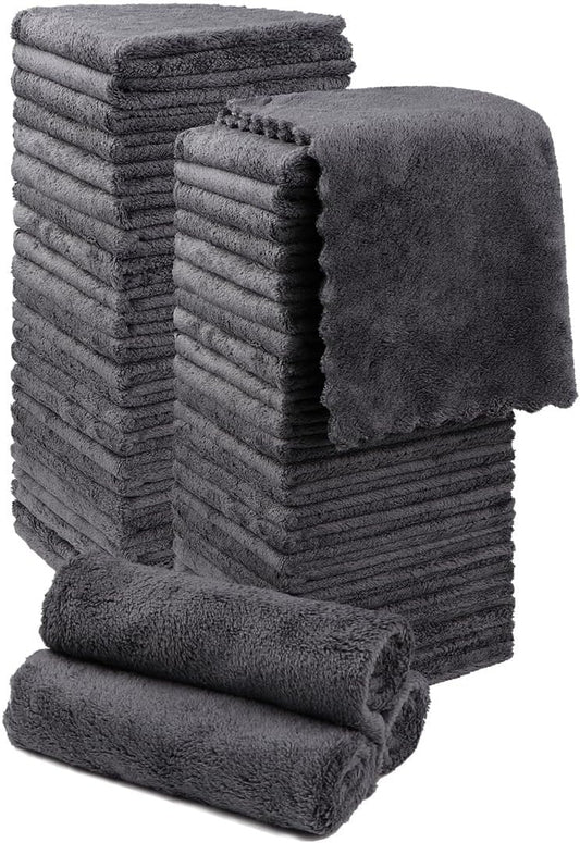Orighty Washcloths 48 Pack, Ultra Soft Face Cloths 12 x 12 inch, Absorbent & Quick Drying Coral Velvet Washcloth Bulk, Multi-Purpose Face Cloth for Household, Cleansing and Sport (Grey)