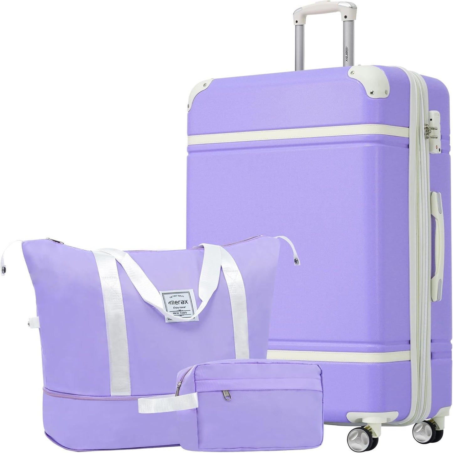 Merax Suitcase Set 28 inches Expandable Luggage with TSA Lock Spinner Wheels Hardshell Lightweight Vintage Luggage with Travel Bag,Purple