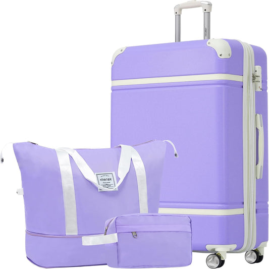 Merax Suitcase Set 28 inches Expandable Luggage with TSA Lock Spinner Wheels Hardshell Lightweight Vintage Luggage with Travel Bag,Purple