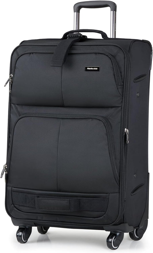 Hanke 28 Inch Softside Expandable Luggage with Spinner Wheels,Check Large Luggage Rolling Suitcase Travel Luggage with TSA Approved,Black