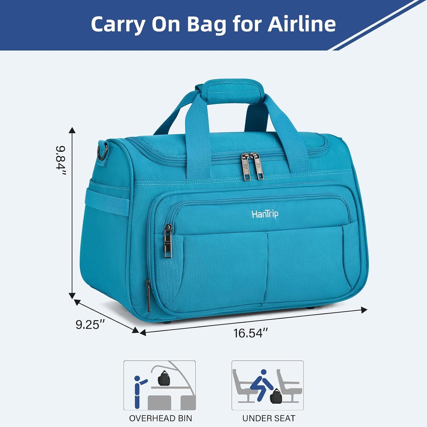 Carry on Duffel Bag Foldable Duffle Bags for Travel, Under Seat Personal Item Bags for Airplanes, Weekender Overnight Mens Travel Tote Bag for Women Softside Carry on Luggage (Caribbean Blue)