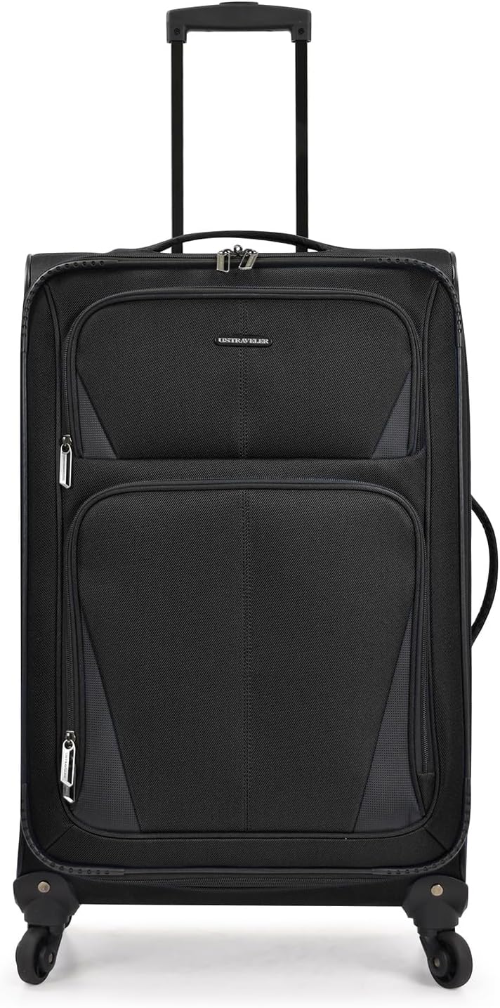 U.S. Traveler Aviron Bay Expandable Softside Luggage with Spinner Wheels, Black, 3-Piece Set