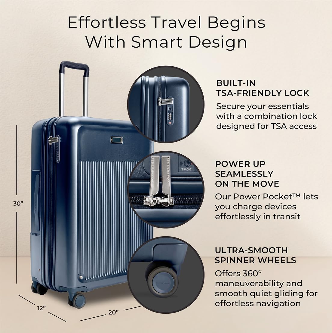 Briggs & Riley 30" Large Expandable Spinner - Checked Luggage for Travel, Suitcases with Wheels, Hardside Rolling Bag for Men & Women, Self-Repairing Zipper - Sympatico Collection, Navy