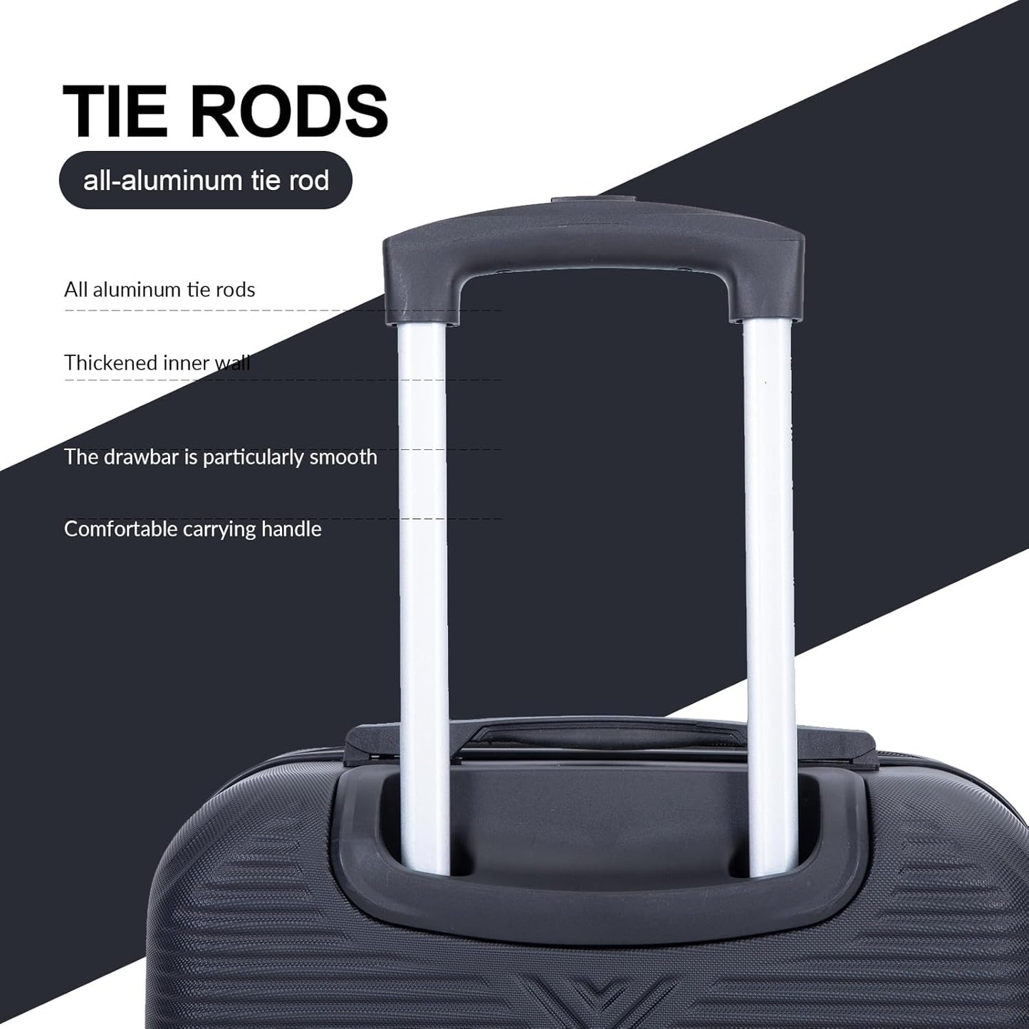 Luggage 4 Piece Set, Hardshell ABS Suitcase Set with Double Spinner Wheels, Lightweight Suitcase, Carry On and Checked Travel Luggage,Dark Black