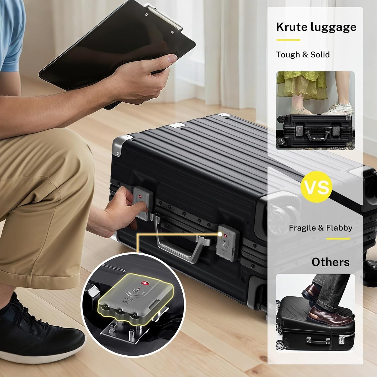 Krute Large Luggage 28 inch Zipperles Suitcase With Spinner Wheels USB Charger Hardside PC Aluminum Frame Luggages Checked Suitcases with TSA Lock (1 Piece)