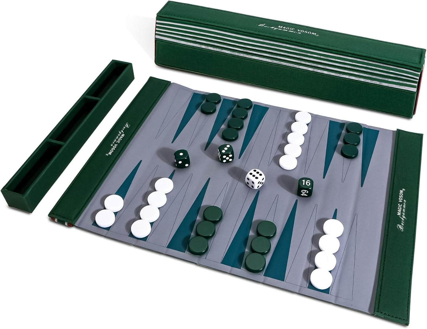 Backgammon Set for Adults | Travel-Friendly & Foldable with Wrinkle-Resistant Game Board | Compact for On-The-Go Play | Ideal Gift for Family & Friends-Green
