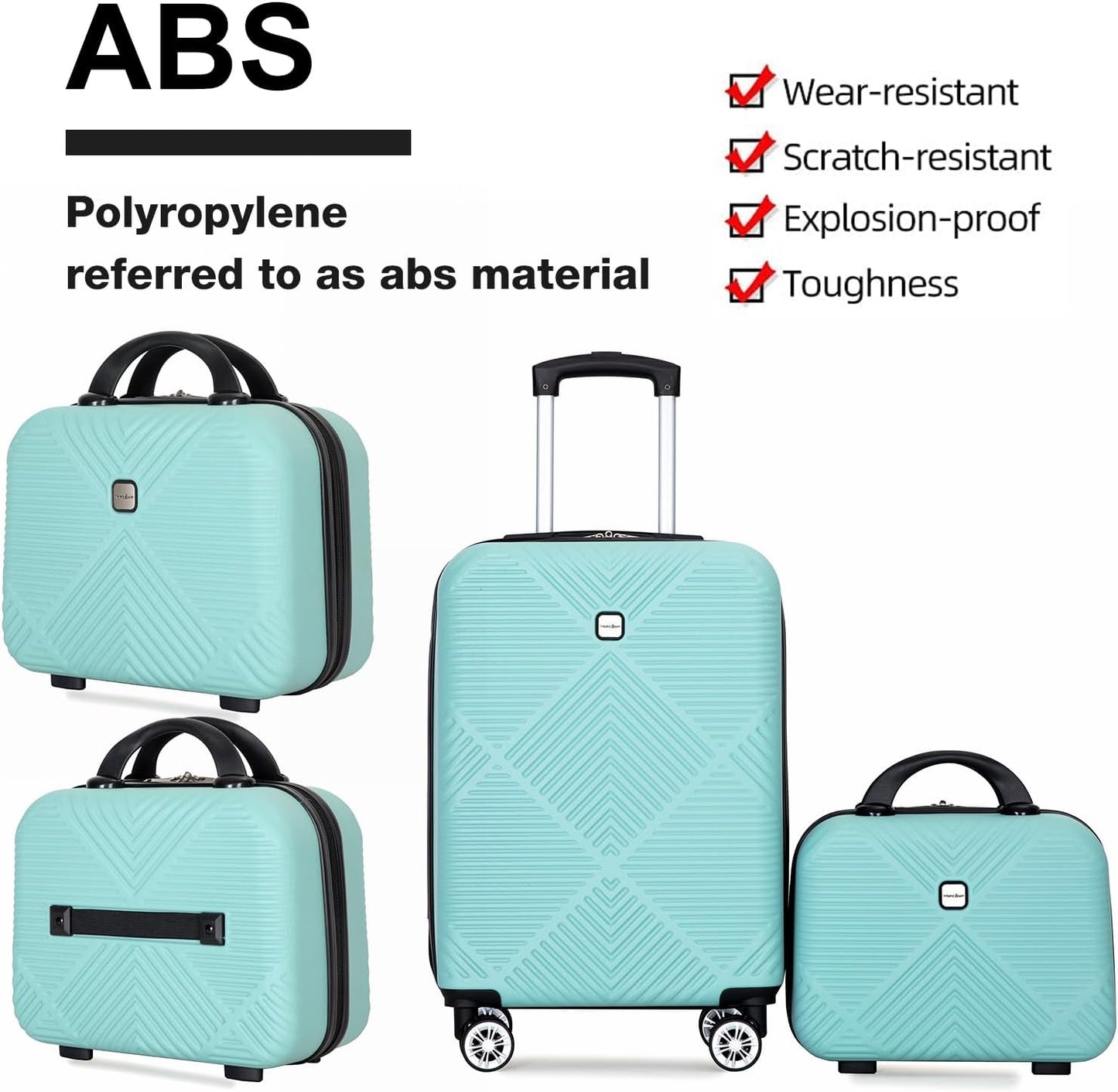 2 Piece Carry on Luggage Set, Airline Approved 20 Inch Luggage with Cosmetic Case Hard Shell Suitcase with Spinner Wheels, Aqua Blue