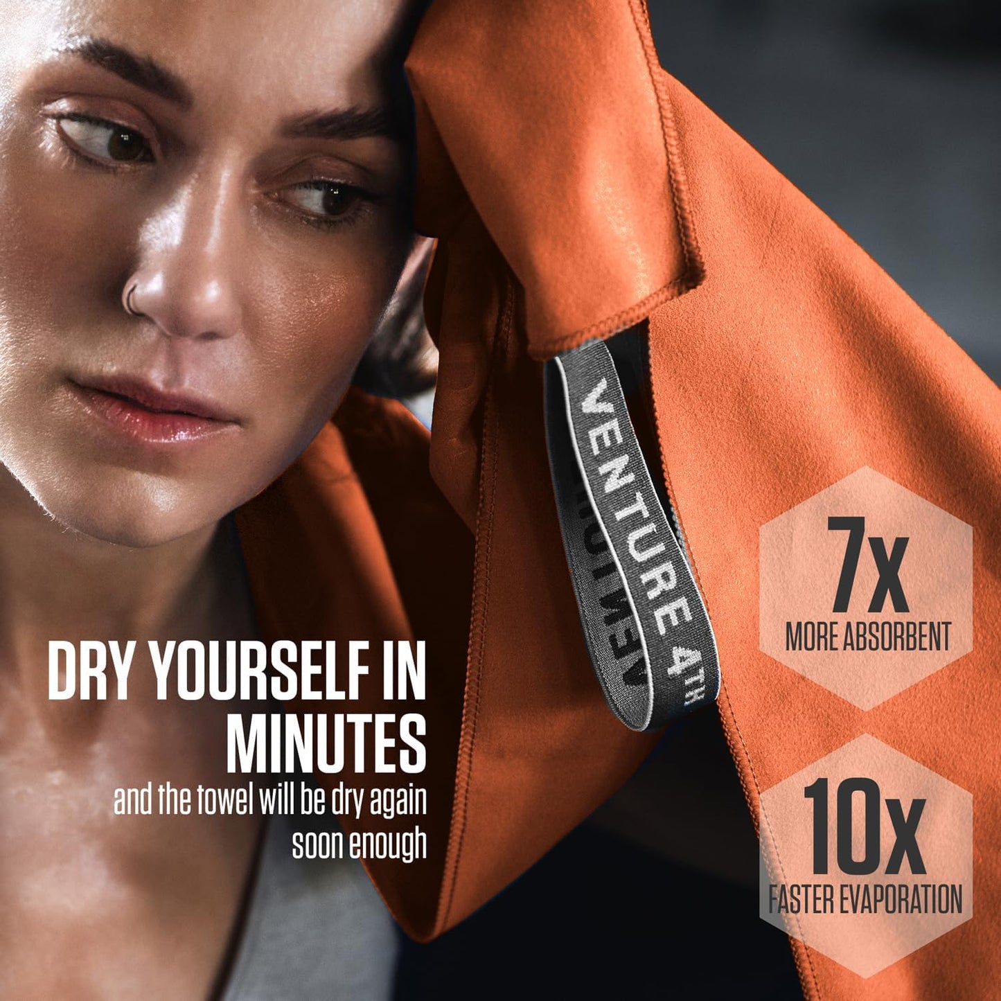 VENTURE 4TH Quick Dry Towel. Microfiber Travel Towel Ideal for Camping, Hiking, Backpacking, Gym. Lightweight & Fast Drying Travel Towels for Body. Compact & Easy to Pack - Orange Large