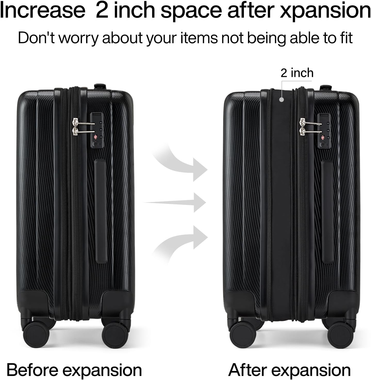 Hanke Expandable Hardshell Luggage Sets 3 piece Carry on Luggage with Wheels Suitcases Lightweight Checked Travel Luggage Rolling Large Suitcase Travel Luggage Bag Woman Men 20/24/29 Inch(Jet Black)