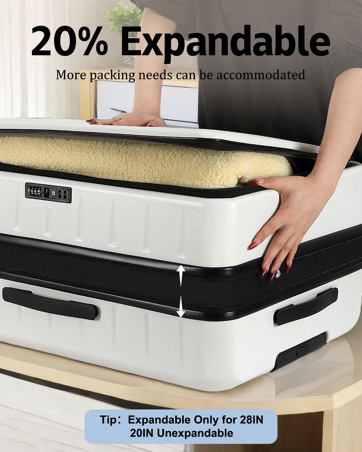 Luggage Sets 2 Pieces, 20 Inch Carry On Luggage and Expandable 28 Inch Checked Luggage with Spinner Wheels, Lightweight ABS+PC Hard Shell Suitcase with Front Opening, TSA Lock (White, 20/28)