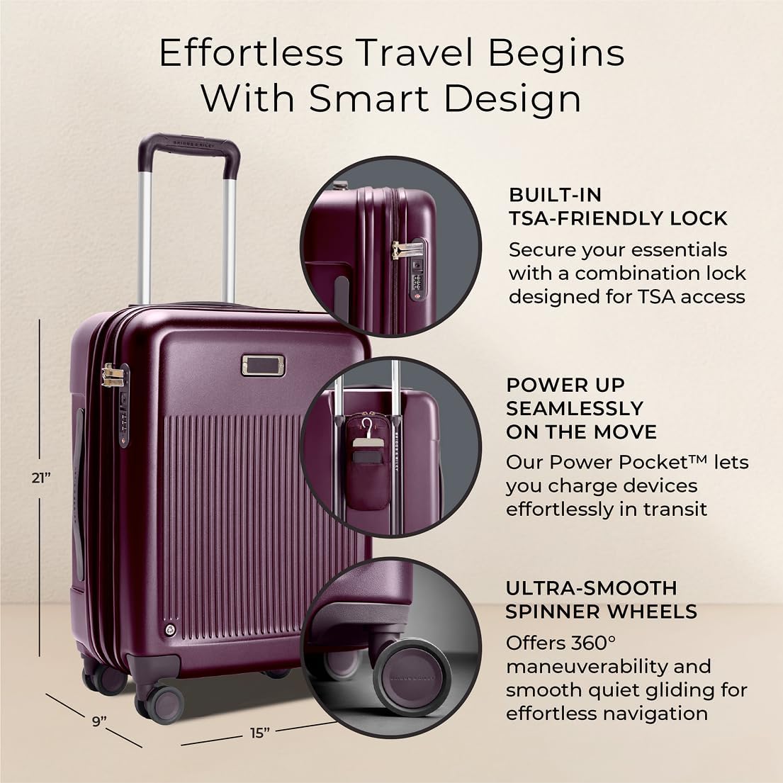 Briggs & Riley Sympatico Hardside Luggage, Plum, 21" Global Carry-On