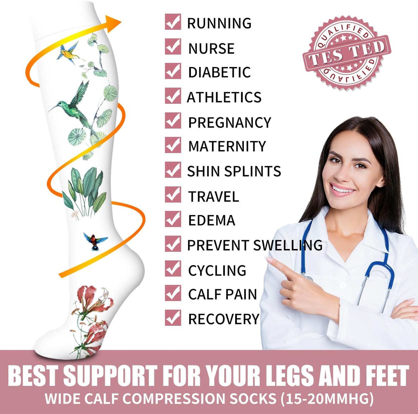 Bluemaple Compression Socks for Women & Men Circulation (6 Pairs) 15-20 mmHg is Best Support for Athletic Running Cycling