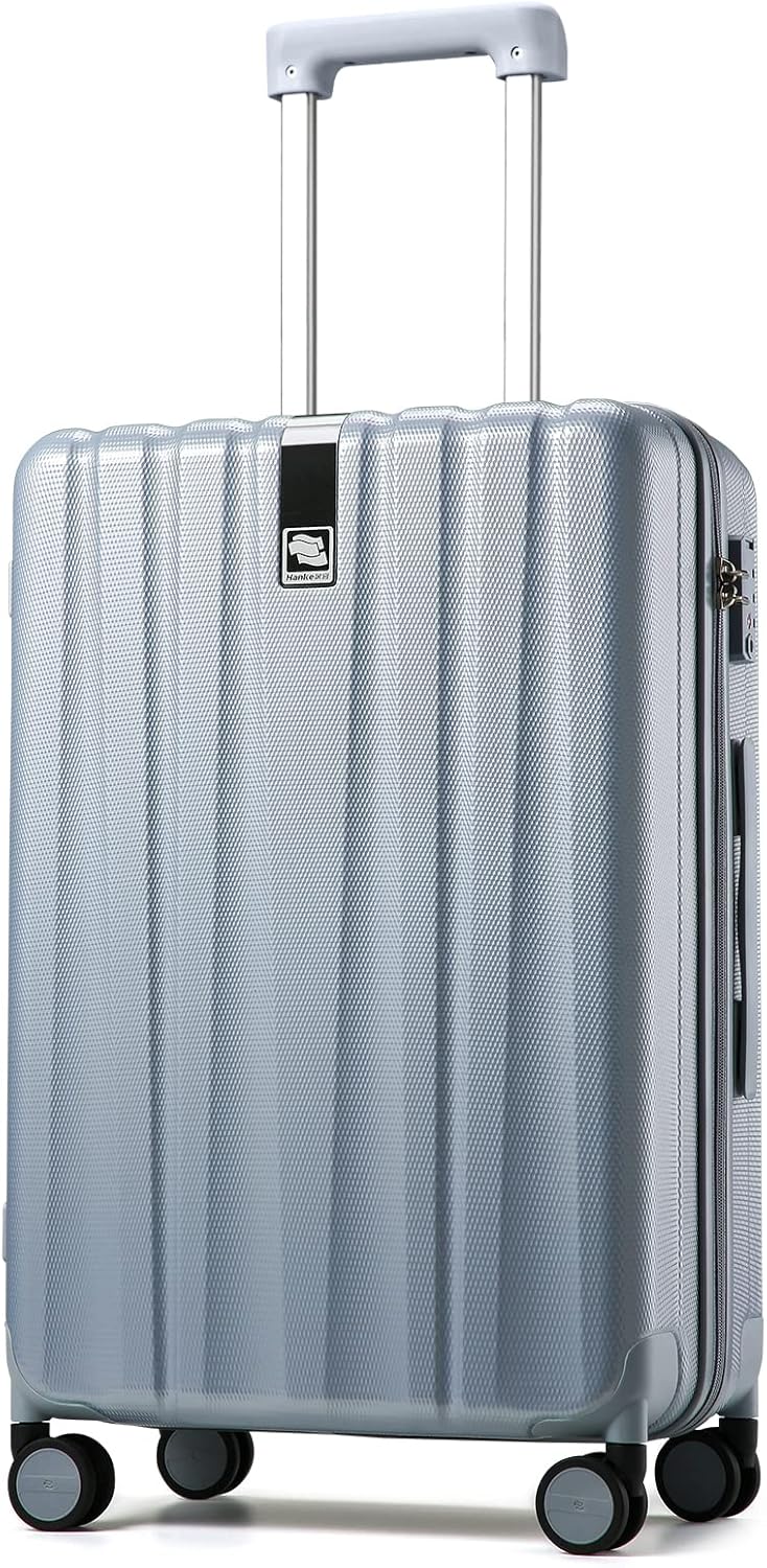 Hanke 24 Inch Luggage Suitcases With Spinner Wheels Lightweight PC Hard Shell Rolling Suitcase With Travel Lock,Checked-Medium 24-Inch(Gray)