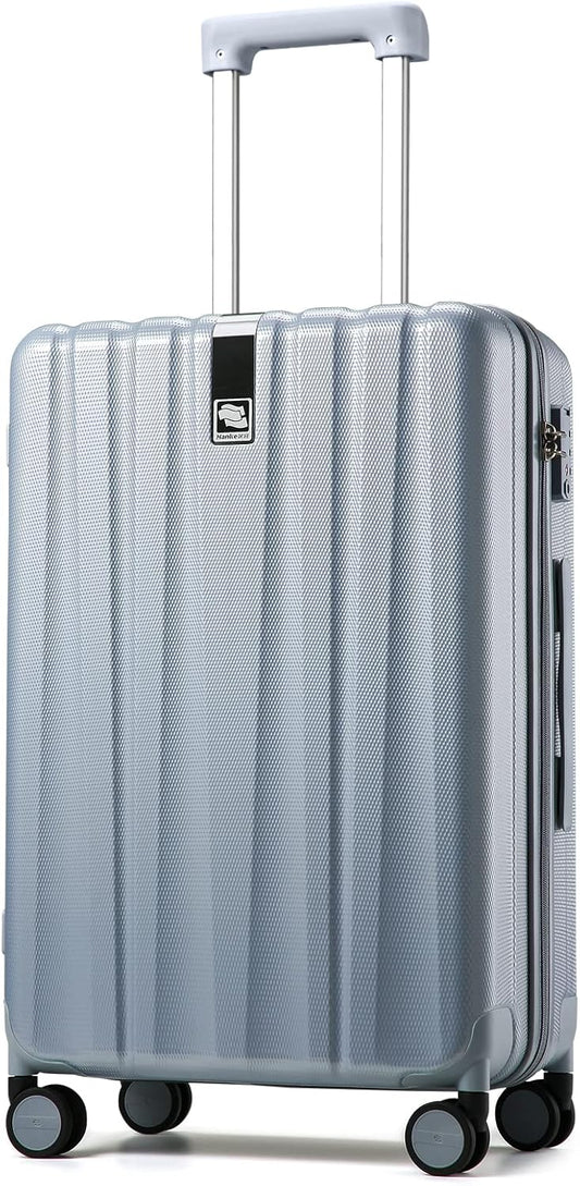 Hanke 24 Inch Luggage Suitcases With Spinner Wheels Lightweight PC Hard Shell Rolling Suitcase With Travel Lock,Checked-Medium 24-Inch(Gray)