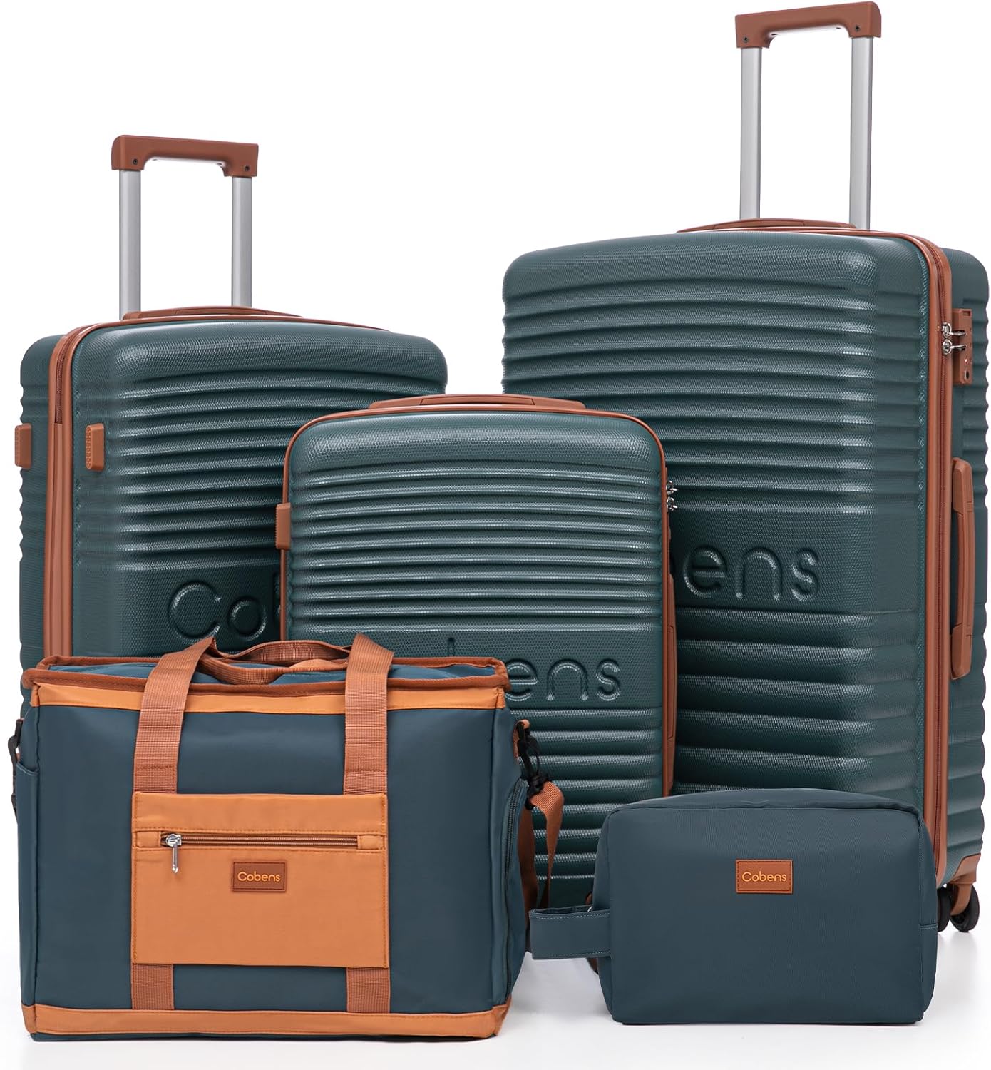 5 Piece Luggage Sets with Spinner Wheels and Tsa Lock, Hardshell ABS Suitcase Set, Lightweight Hardside Waterproof Travel Suitcases for Men Women, 20", 24", 28" DarkGreen