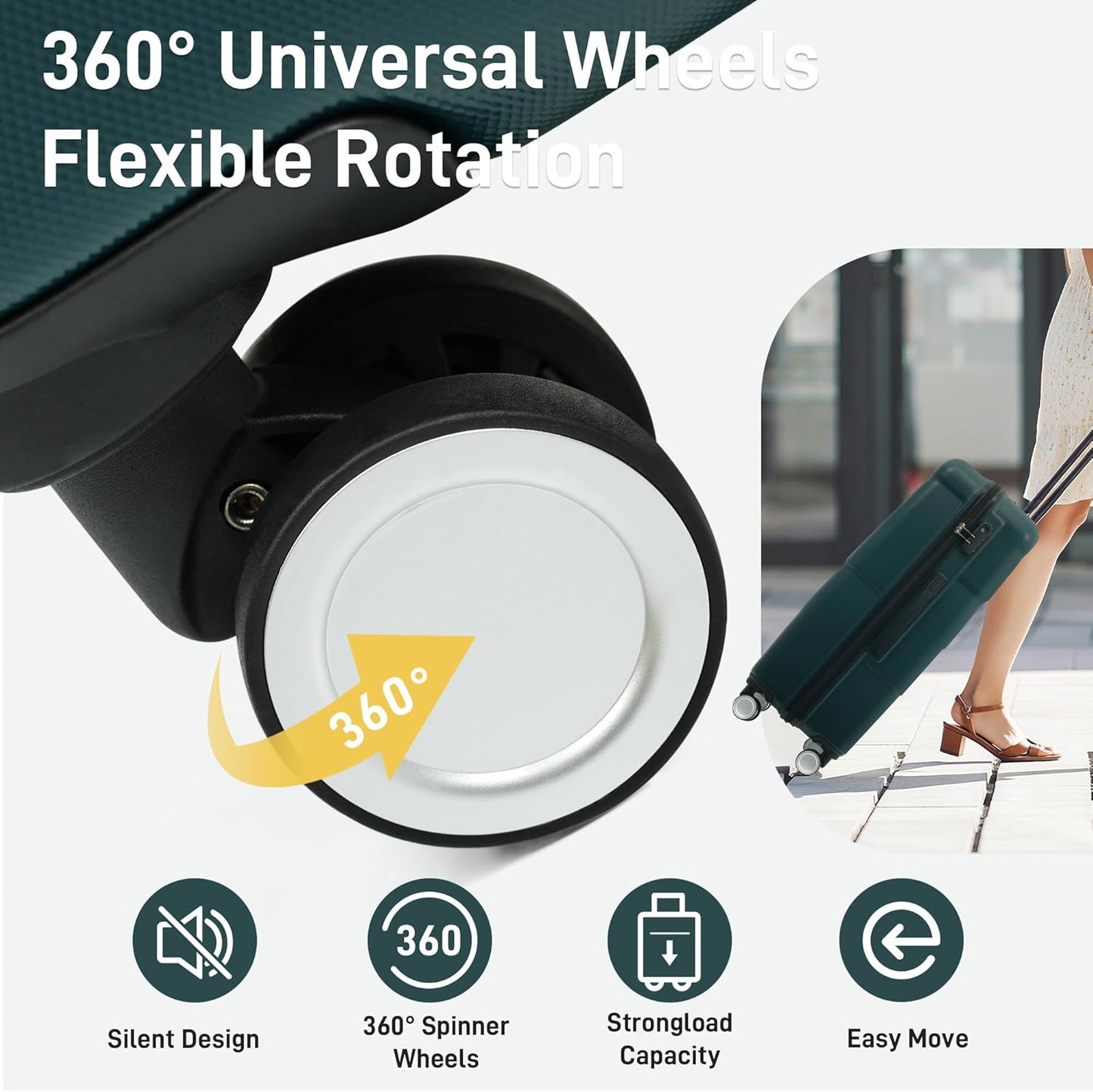 Merax Luggage Sets 3 Piece, Suitcases with Spinner Wheels, Lightweight Travel Luggage with Lock, ABS Hardshell Suitcase Set 20/24/28 IN,Dark Green