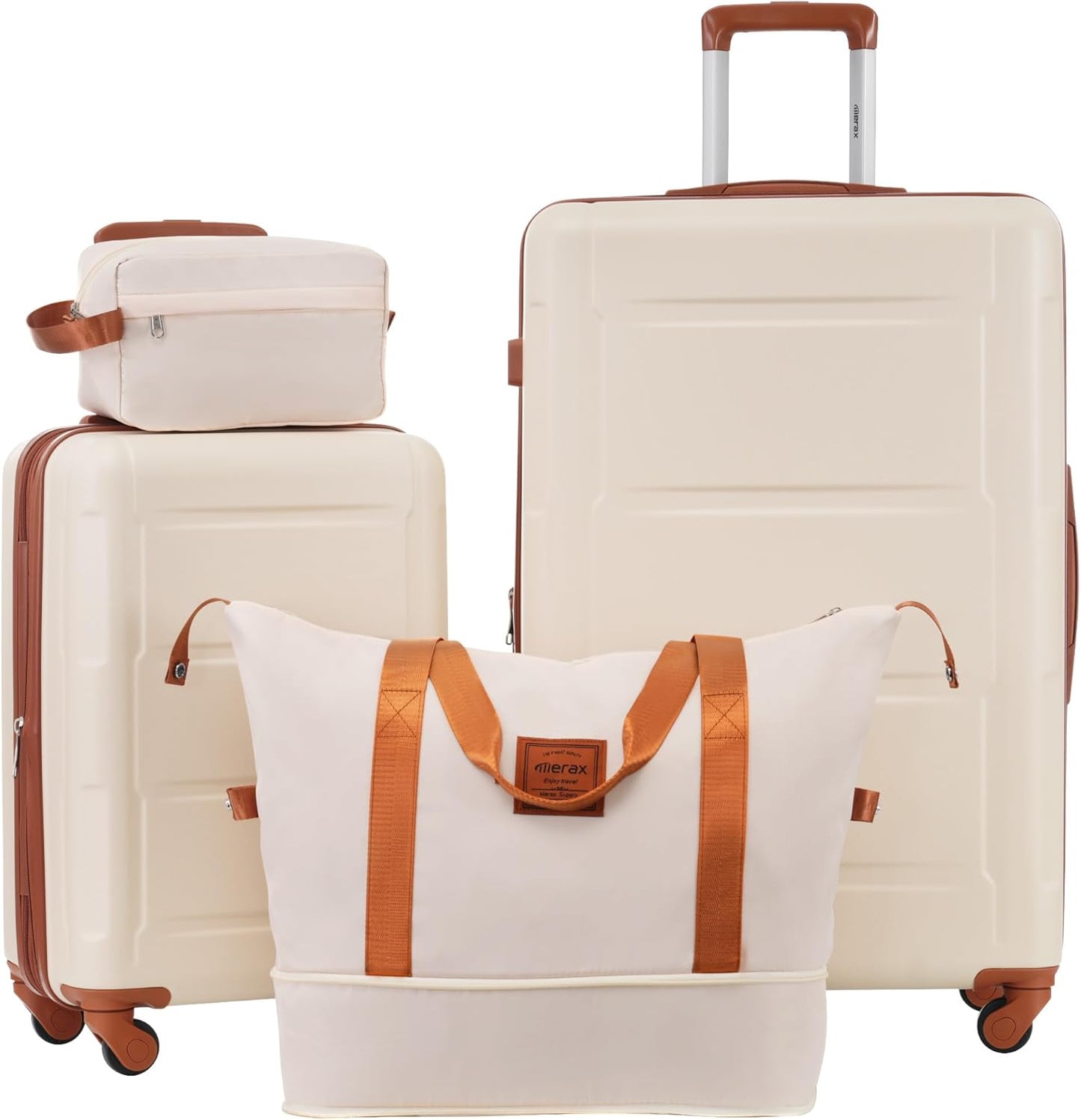 Merax Luggage Set 2 Piece Suitcase Sets with Spinner Wheel,Lightweight Hardside Expandable Travel Laggage with TSA Lock,Suitcase with Travel Bag(20"/28",Khaki & Brown)