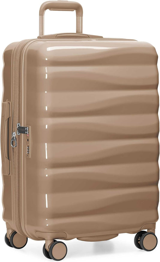 Traveler's Choice Edinburgh II Hardside Spinner Luggage with TSA Lock, Sand, 25" Medium
