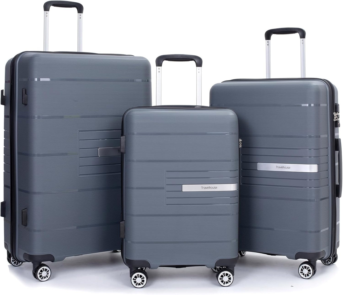 Luggage 3 Piece Sets Suitcase Set with Double Spinner Wheels, Lightweight Carry On Hardside Travel Luggage with TSA Lock, (20/24/28) (Gray)