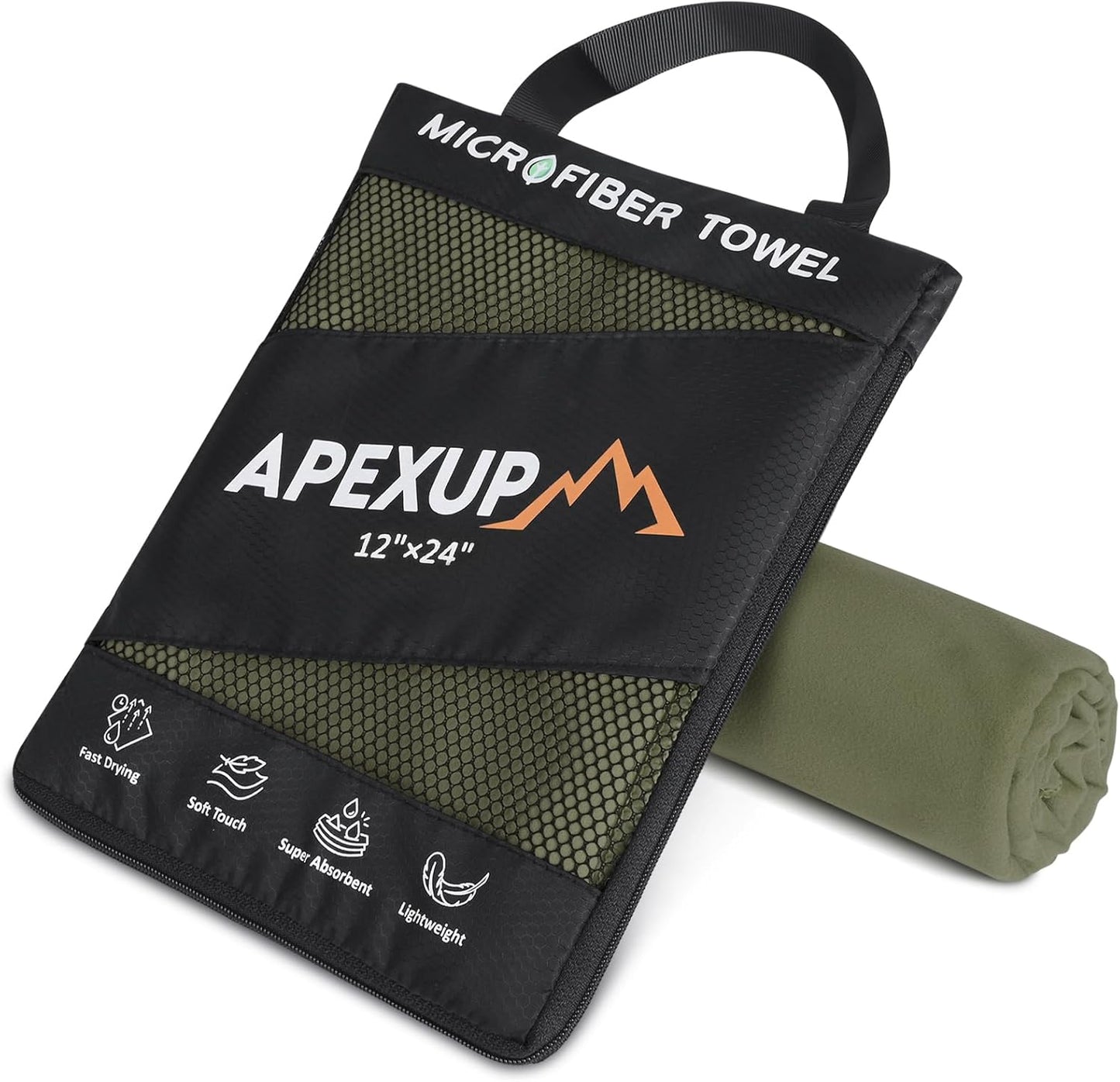 APEXUP Microfiber Travel Towel, Ultra Absorbent Quick Dry Towels, Lightweight Gym Sports Camping Towel for Workout, Yoga, Beach, Shower, Swimming (24"×12", Army Green)