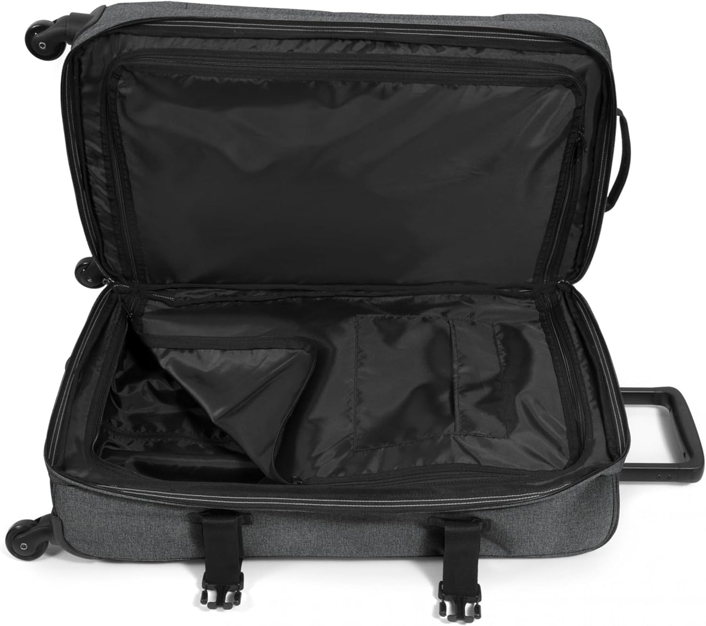 EASTPAK Trans4 M – 68L Large Wheeled Luggage with Dual Compartments, TSA Lock, 360° Spinner Wheels, and Diamond-Embossed Handle, Black Denim