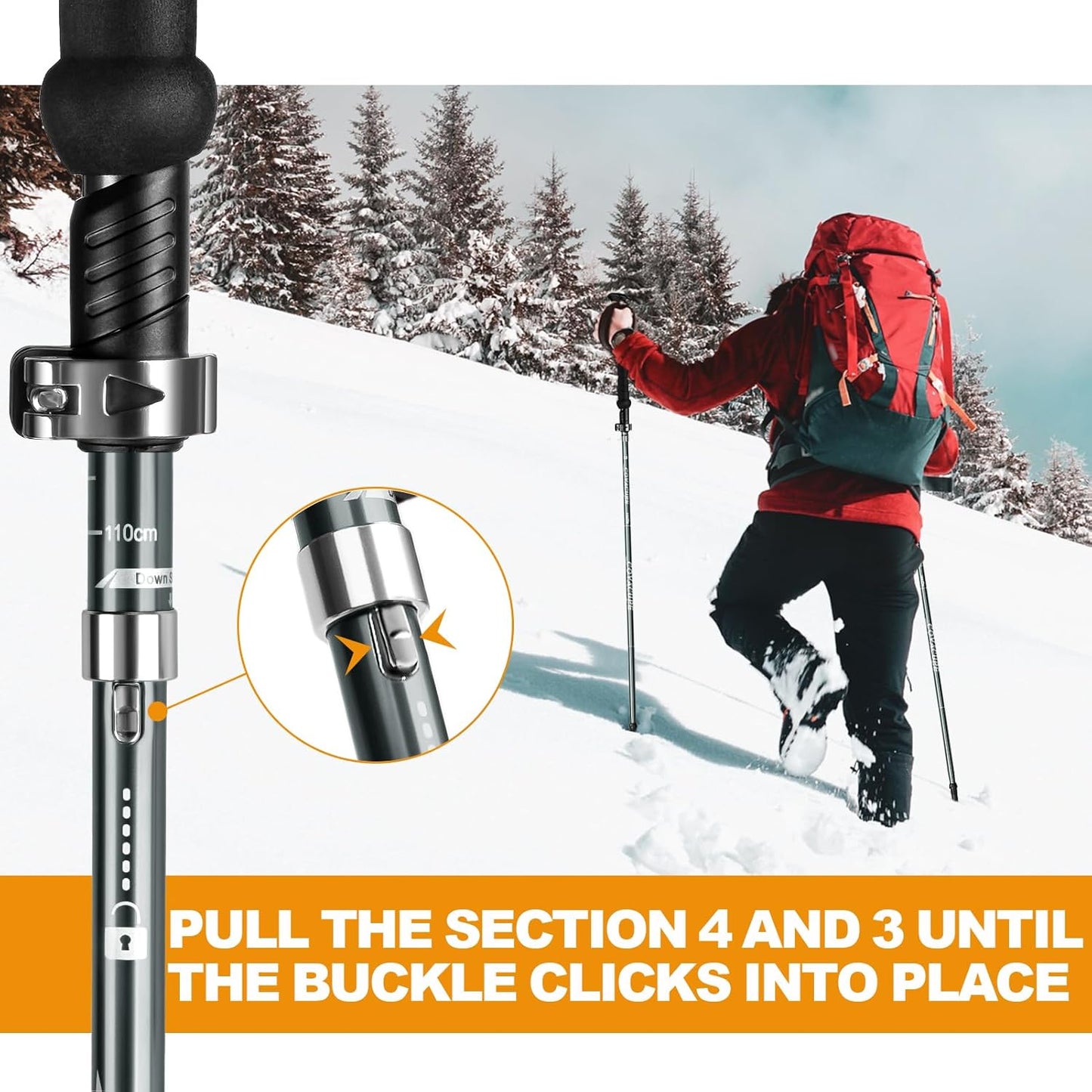 COVACURE Walking Sticks - Trekking Poles with Anti-Shock Tips, Lightweight & Foldable Collapsible Hiking Poles for Snow Trails & Mountain Climbs, Durable Trekking Gear for Men and Women